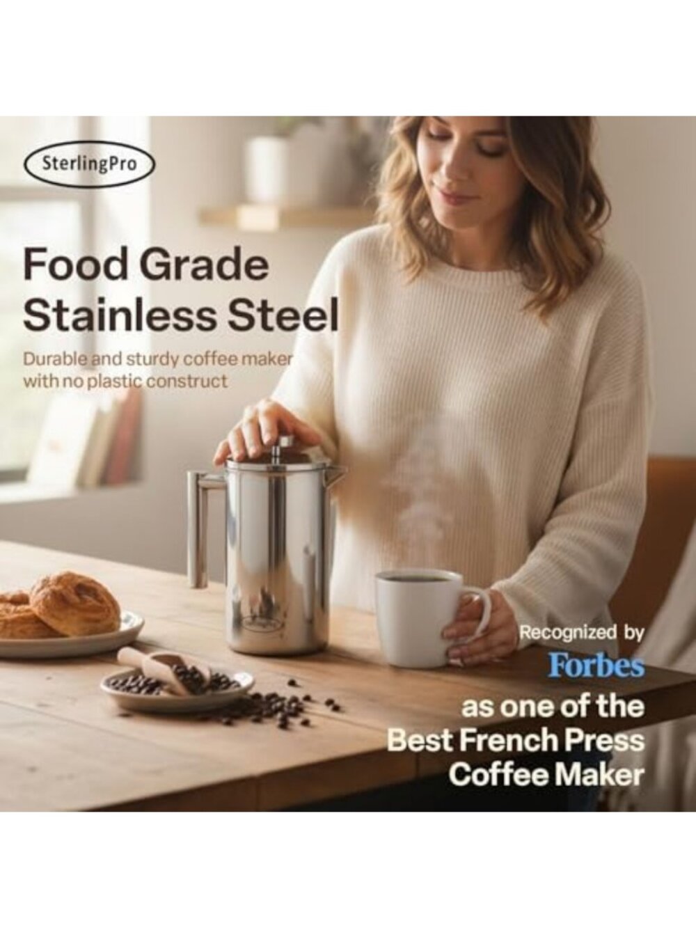 Extra Large Non-Toxic Insulated Stainless Steel French Press - 64oz Capacity, 16 - Picture 5 of 6